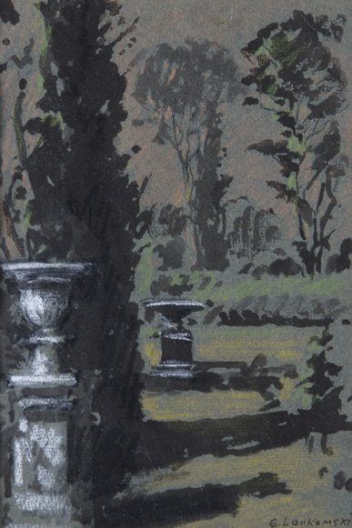 LUKOMSKI Georges (1884-1954). Jardin de Pavlovsk. Lavis et pastel signé en bas à...