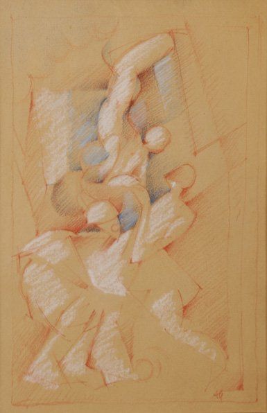 GRITCHENKO Alexis (1883-1977). Scène de danse, période cubiste. Trois crayons, signés...