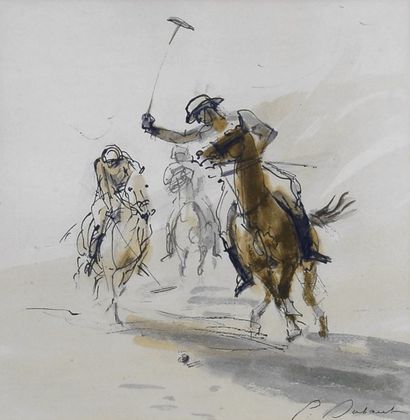 null Aquarelle «La Partie de Polo». Signée Pierre Olivier Dubaut (1886-1969). Son...