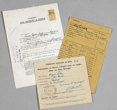 null Contrat du boxeur Eugène Leclerc en date du 6 janvier 1942. On y joint une fiche...