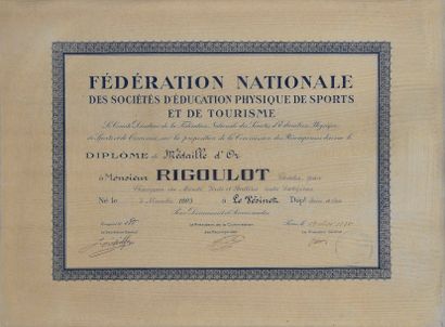 HALTEROPHILIE Souvenirs Charles Rigoulot Diplôme de médaille d'or de la Fédération...