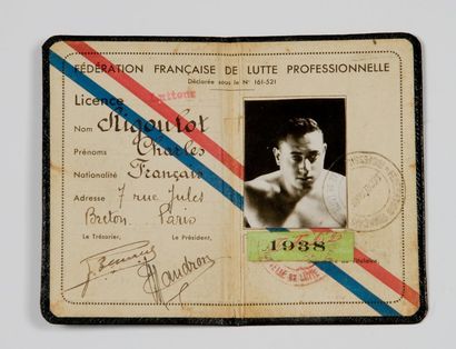 null Licence de lutteur professionnel de Charles Rigoulot pour l'année 1938.