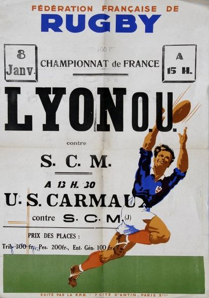 null Affiche de la rencontre entre Lyon O.U et le SCM. Dim. 40 x 60 cm.