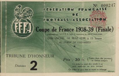 null Billet de la Finale de coupe de France 1938-1939 entre le RC Paris et l'Olympique...