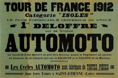 null Affiche «Automoto». Tour de France 1912 catégorie Isolés. Dim. 39 x 59 cm. ...