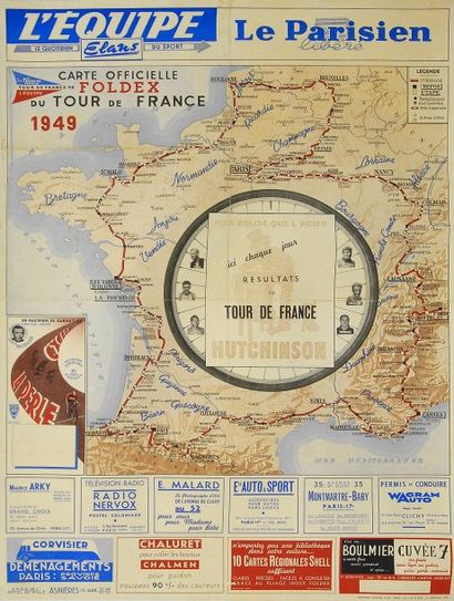 null Affiche officielle «L'Equipe» pour le Tour de France 1949 ayant vu la victoire...