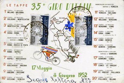 null Carte postale officielle du Giro d'Italie 1952. Détail des étapes. Bon état...