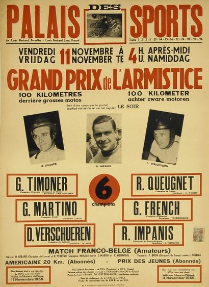 null Affiche du Grand Prix de l'Armistice 1955 au Palais des Sports de Bruxelles...