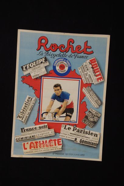 null Affiche commémorative «cycle Rochet» Raphaël Geminiani Champion de France professionnel...