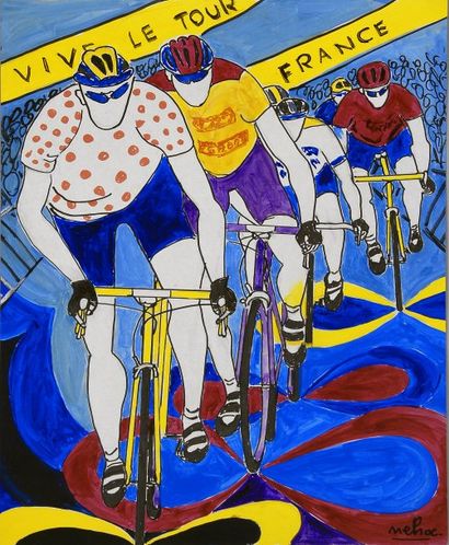 null Nehoc. «Vive le Tour de France». Peinture (Technique mixte). Oeuvre contemporaine....