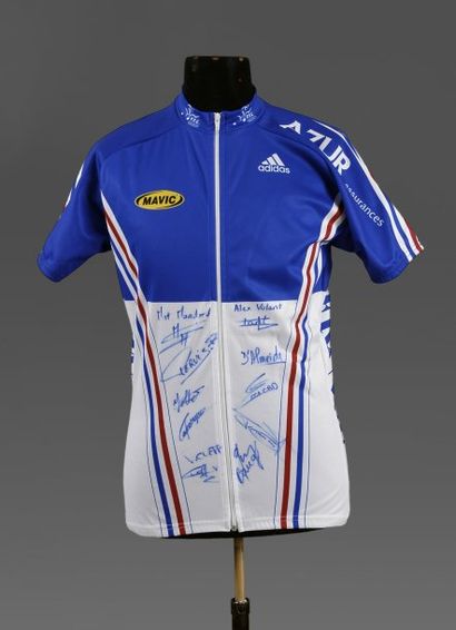 null Maillot de l'équipe de France de cyclisme sur piste avec les dédicaces d'Arnaud...