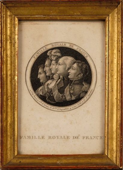 null Famille de France. Gravure, représentant les profils du duc de Berry, du comte...