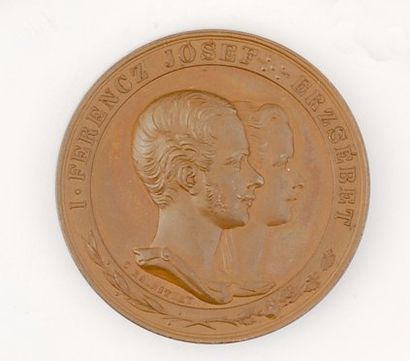 null François-Joseph, empereur d'Autriche. Médaille commémorative en bronze signée...