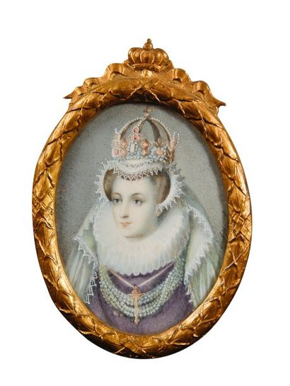 null Hunt Arthur Auckland. Portrait de Marie Stuart. Miniature sur ivoire signée...