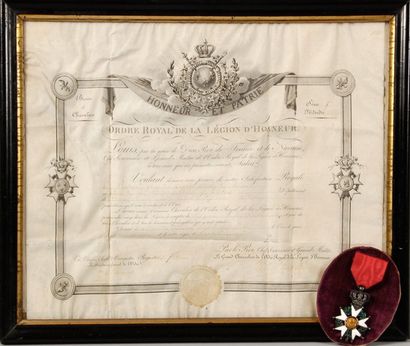 null Diplôme de la Légion d'honneur sur vélin, époque restauration, avec cachet à...