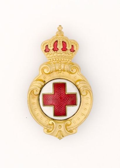 null Insigne de la Croix-rouge (Bulgarie), en bronze doré, à décor émaillé rouge...