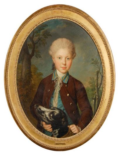 Ecole FRANCAISE du XVIIIe siècle Portrait de jeune homme au chien. Huile sur toile...