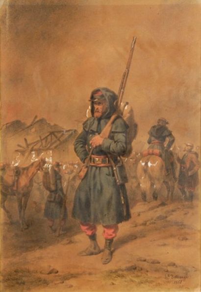 Hyppolite BELLANGER (1800-1866) Militaire Crayon et rehauts d'aquarelle 44 x 31 ...