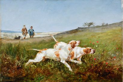 Charles - Olivier de PENNE (1831-1897) La chasse en plaine Rare et grande huile sur...