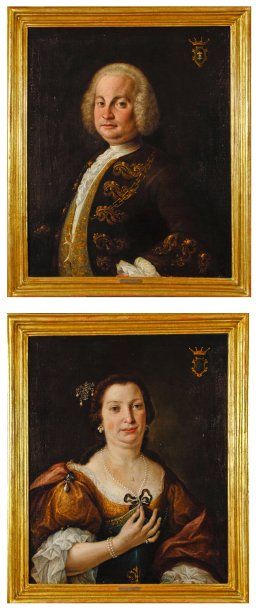 Ecole PIEMONTAISE du XVIIIe siècle Portrait d'homme. Portrait de femme. Paire d'huiles...