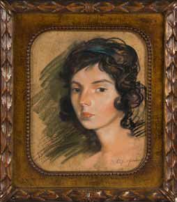 SEREBRIAKOVA Zinaïda (1884-1967). Portrait d'une jeune fille au turban. Pastel, signé... Gazette Drouot