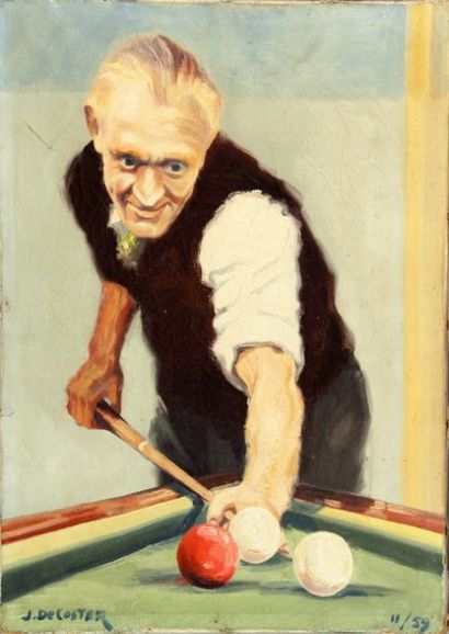 null Huile sur toile. «Le joueur de Billard». Signée Jules De Coster (1883-1972)....