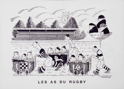 Catrouy. «Les As du Rugby». Gravure représentant...