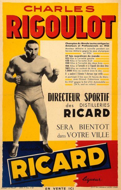 null Affiche Palmarès de Charles Rigoulot. Directeur Sportif des distilleries Ricard....