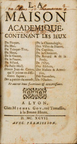 Livre. Maison académique des jeux 1697, comportant...