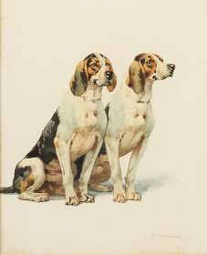 Charles Ferdinand de CONDAMY (1855-1913) Deux chiens Aquarelle gouachée Signée en...
