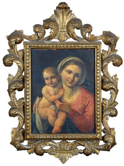 Ecole ITALIENNE du XVIIe siècle, suiveur de l'ALBANE La Vierge à l'Enfant Toile....