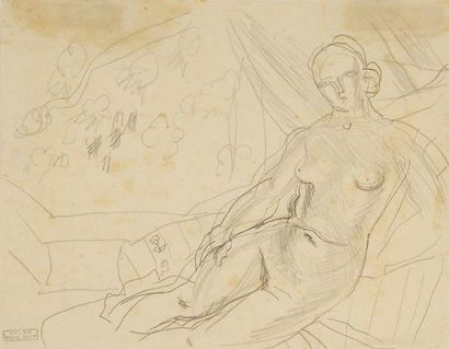Raoul DUFY (1877-1953) Femme nue sur un divan. Dessin à la mine de plomb, porte le...