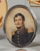 null Général Lacour (1777-1845). Miniature sur papier le représentant en uniforme,...
