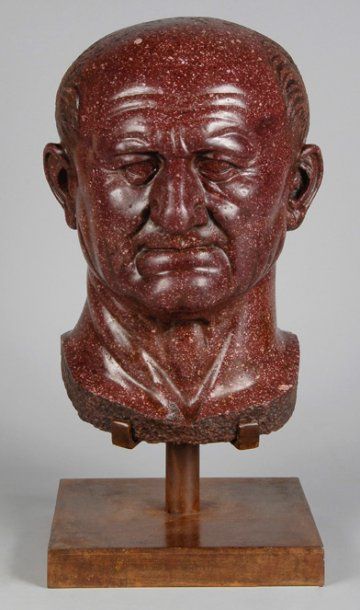 null Tête d'empereur romain en porphyre d'Egypte représentant l'empereur Vespasien....