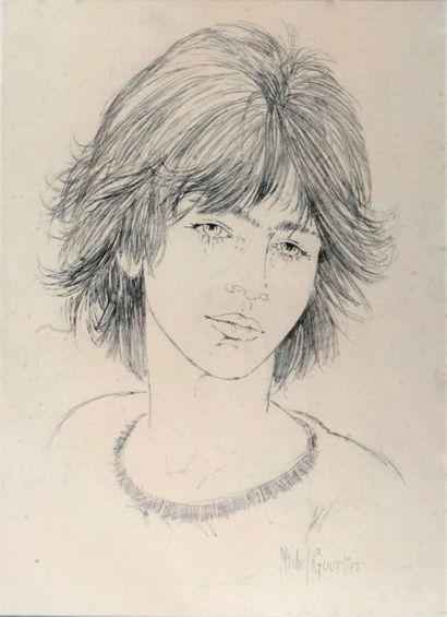 GOURLIER, MICHEL 
PORTRAIT.
Mine de plomb pour ce portrait réalisé vers 1975. Signé...