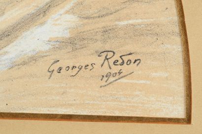 *Georges Redon La demoiselle courtisée, 1904
Feuille d'éventail présentant les caractères...