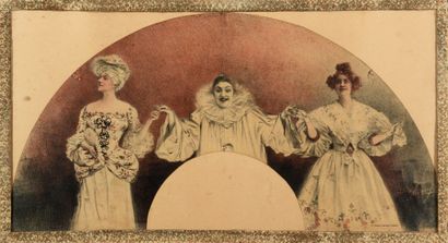 *D'après Maurice Neumont Pierrot et les actrices, 1905
Feuille d'éventail imprimée...