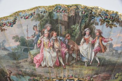 null Le cymbalum, vers 1770
Eventail de type plié, feuille double en papier peint...