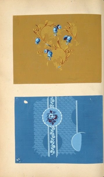 null Album de maquettes gouachées d'imprimés pour la mode, vers 1900, gouache sur...