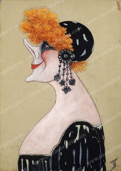 FÉLIX FELIXOVITCH, 
La femme aux cheveux roux.
Technique mixte sur carton, signée...