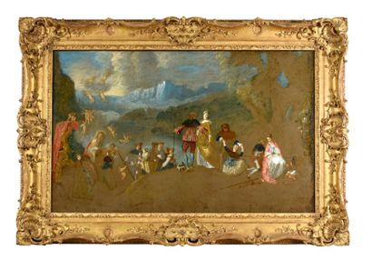 Antoine WATTEAU (1684 - 1721). d'après Le pélerinage à l'île de Cythère.
Toile (restaurations)
78...