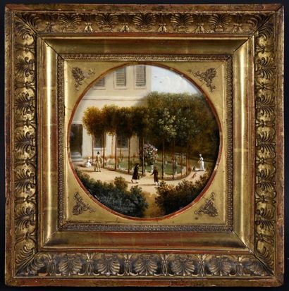 Claude Fr. Petit de VILLENEUVE (1760-1824) attribué à Fixé sous verre
D.: 16 cm.
Porte...