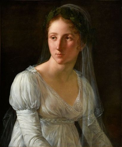 Attribué à Pierre-Narcisse baron GUERIN (1774-1833) Portrait de jeune femme en vestale
Toile
63...