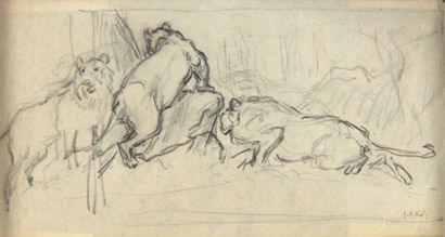 Georges Frédéric ROTIG (1873-1961) Etude de lions.
Crayon, petit accidents
9 x 16...