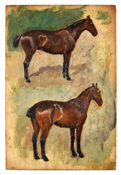 Georges Frédéric ROTIG (1873-1961) Basset.
Etude de chevaux.
Panneau double face.
Huile...