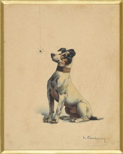 Charles Ferdiand de Condamy (1847-1913) Fox à l'araignée
Gouache SBD
15 x 12 cm