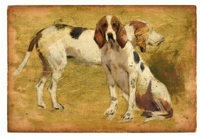 Georges Frédéric ROTIG (1873-1961) Etude de beagles.
Panneau double face.
Huile sur...