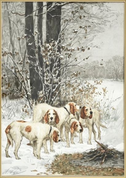 Charles Olivier de Penne (1831-1897) Relais de chiens dans la neige
Lithographie...