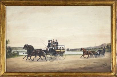 Johnny AUDY (XIXe siècle) Attelages
Aquarelle gouachée
37 x 58 cm