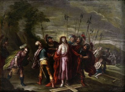 Attribué à Hans JORDAENS III (vers 1595-1643) L'arrestation du Christ
Cuivre 25,5...